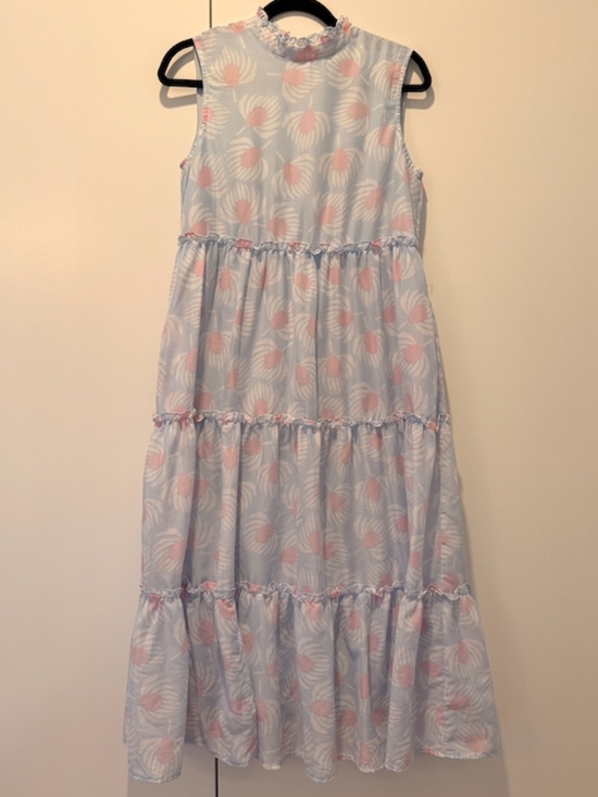 Marie Dresses & Skirts - Marie Silk Blend Tiered Midi Dress Blue Pink Floral Tulip Print Size Small